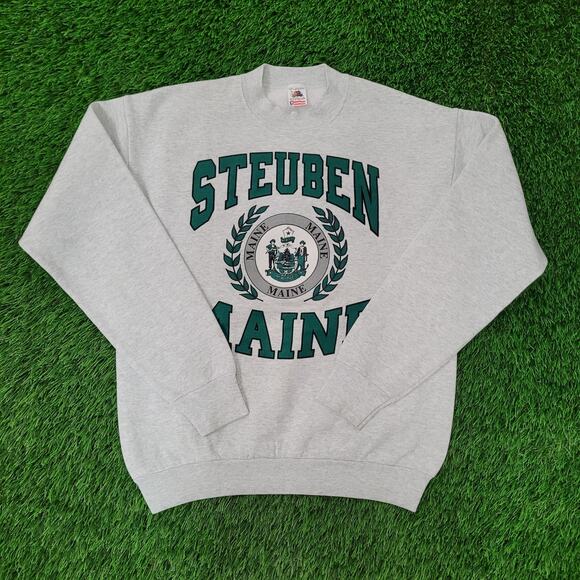Vintage 90s Steuben Maine Sweatshirt M/L 21x24 Cropped Gray - Picture 1 of 13